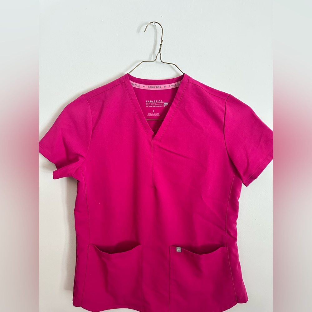 Fabletics Hot Pink V-Neck Scrub Top
